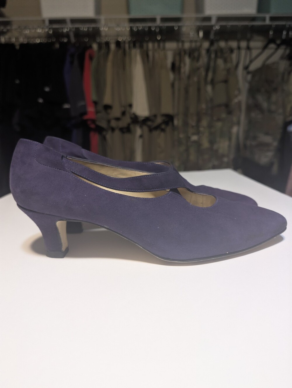 Calico Purple Suede Cutout Heels